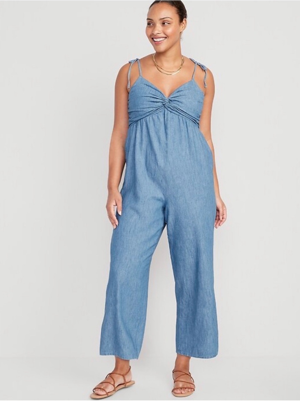 Old Navy Light Blue Chambray Knot-Front Jumpsuit